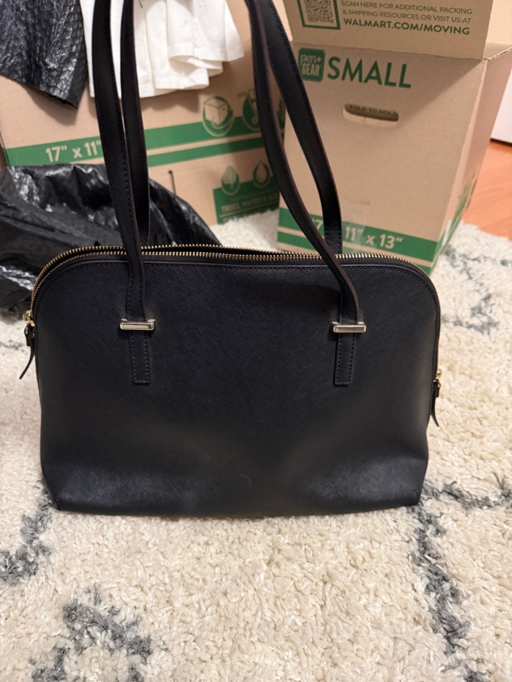 kate spade black leather satchel with gold hardware - Picture 3 of 6